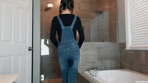 Sage Eldritch - Wednesday Addams Wetting Blue Jean Overalls And Panties